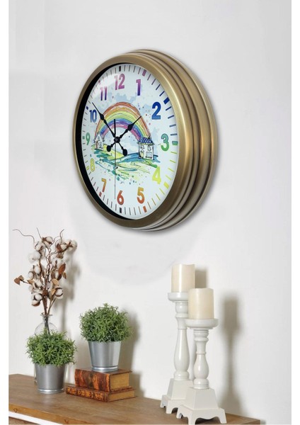 40 cm Eskitme Metal Çocuk Gökkuşağı Duvar Saati modelleri