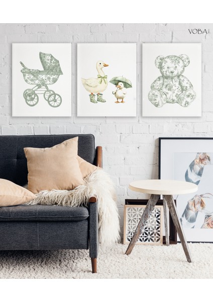 3 Parça Yeşil Temalı Çocuk Odası Için Mdf Tablo