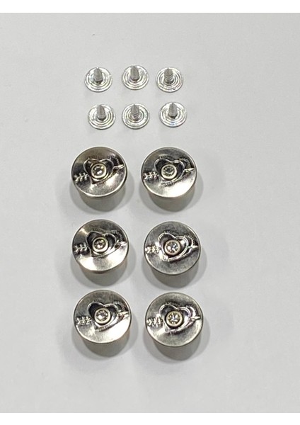 Kot Mont Düğmesi / 1,7 cm / 6 Adet / Antrasit / Kalp Model Taşlı