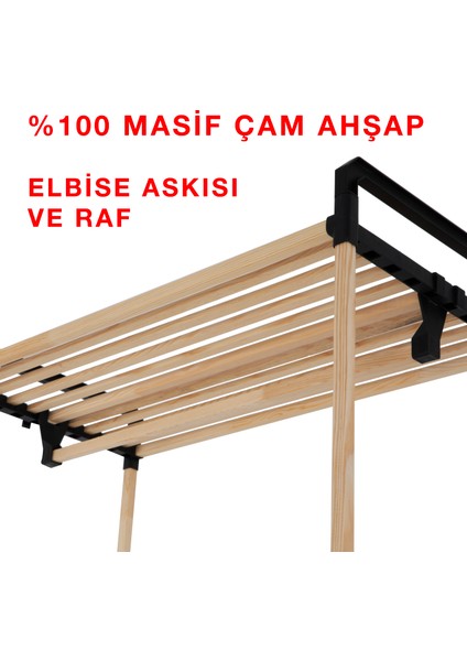 NE02 Ahşap Gardrop Elbise Askısı ve Ikili Raf Sistemi Masif Çam Ahşap fiyatları