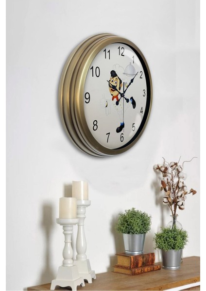 40 cm Eskitme Metal Mutfak Aşçılı Duvar Saati