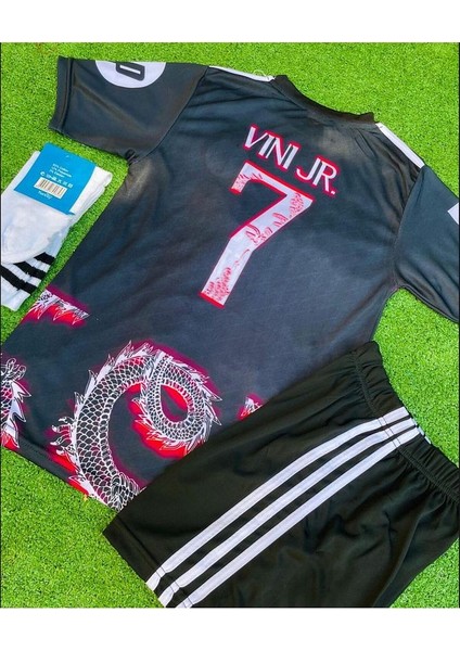 Vini Jr. 2024/24 Sezonu Dragon Desenli Konsept Çocuk Forması 4'lü Set (Black-Red)