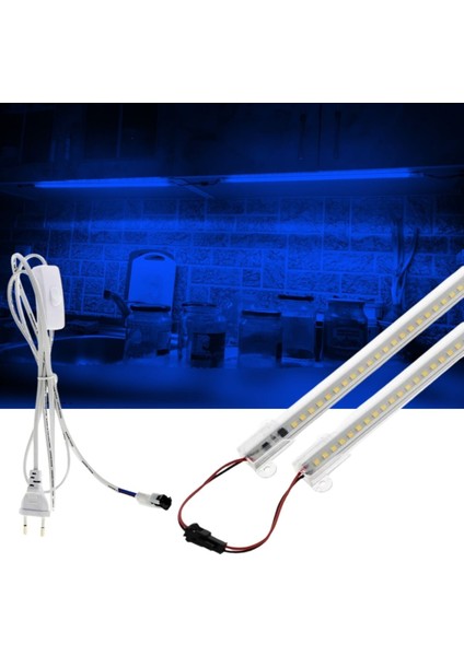 2 Adet 50 cm 220V Şeffaf Çubuk Bar LED Mavi Işık ve Butonlu Fiş SB-6553