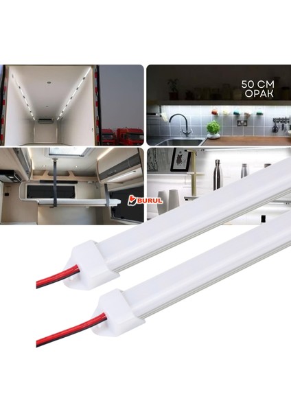 2 Adet Alüminyum Kasalı Yüksek Lümen 4014 Bar LED 12 Volt Beyaz 50 cm Opak Karavan Tekne SB-6552