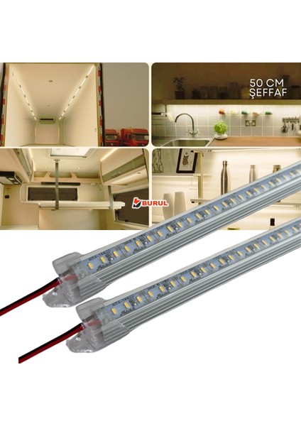 2 Adet Alüminyum Kasa Yüksek Lümen 4014 Bar LED 12 Volt Günışığı 100 cm Şeffaf Karavan Tekne SB-6552
