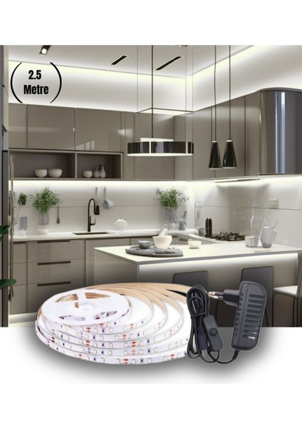2.5 Metre Beyaz Şerit LED Işık Seti Butonlu Mutfak Tezgah Çalışma Masası Raf Işıkları SB-6556