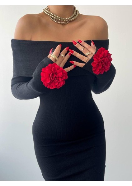 Livora Gül Detay Elbise M-Siyah indirimleri