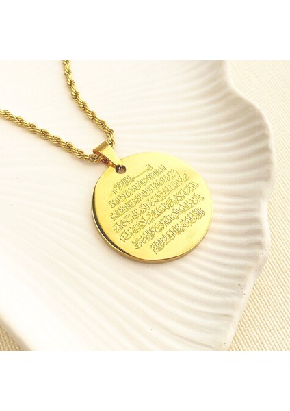 Ayetel Kürsi Kolye2 Dualı Kolye Çelik Gold 60+5cm