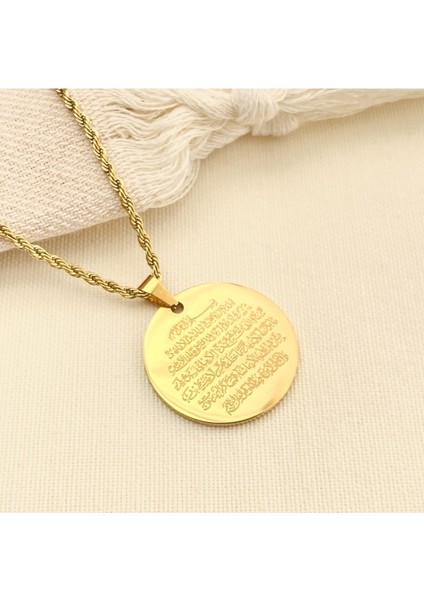 Ayetel Kürsi Kolye2 Dualı Kolye Çelik Gold 60+5cm modelleri