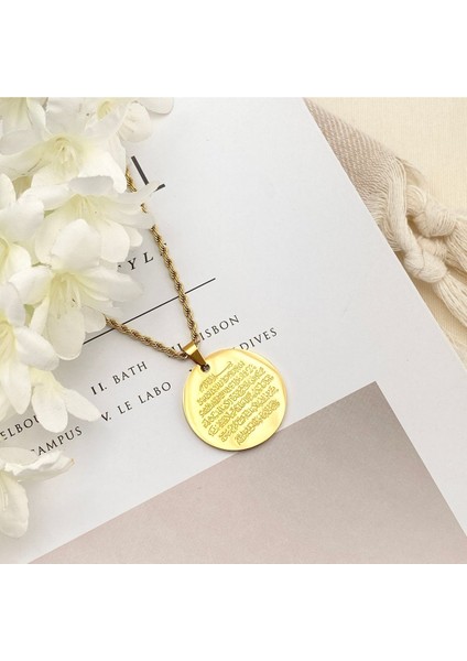 Ayetel Kürsi Kolye2 Dualı Kolye Çelik Gold 60+5cm