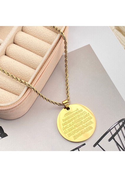 Ayetel Kürsi Kolye2 Dualı Kolye Çelik Gold 60+5cm