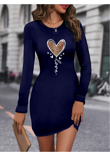 Kadın Uzun Kollu Bisiklet Yaka Kısa Viskon Iki Iplik Elbise 2xl-3xl-Lacivert modelleri