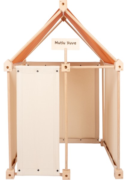 Modüler Ahşap Çocuk Oyun Evi – %100 Pamuklu Kumaşlı, Iç ve Dış Mekana Uygun, Doğal Kayın Ağacı fırsatları