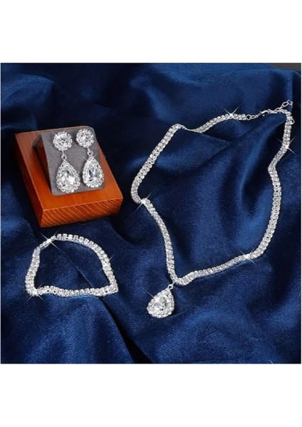 ( Kolye + Küpe + Bileklik ) 1 Set Pearl Decor Takı Seti Inci Görünüm