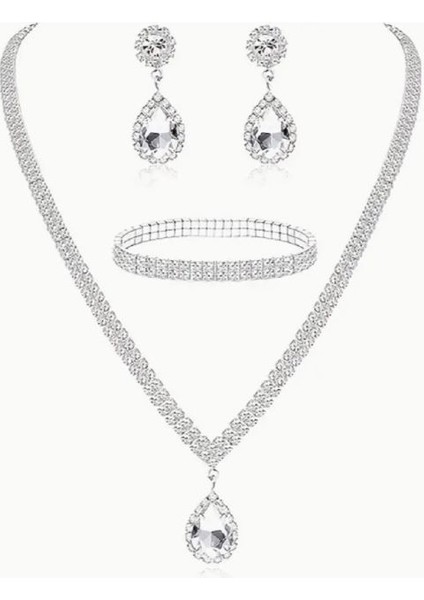 ( Kolye + Küpe + Bileklik ) 1 Set Pearl Decor Takı Seti Inci Görünüm modelleri