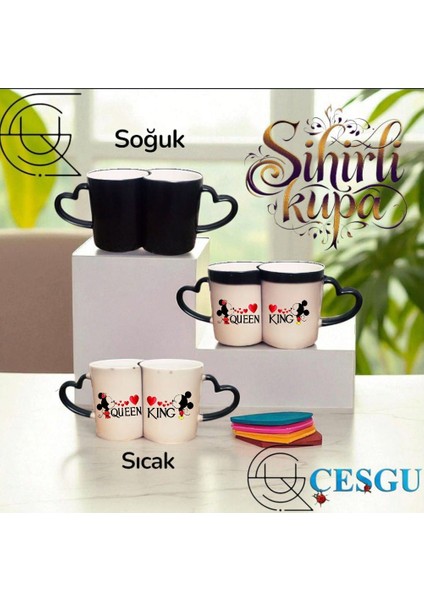 Kişiye Özel Kalp Kulplu Sihirli Kupa Bardak Baskı