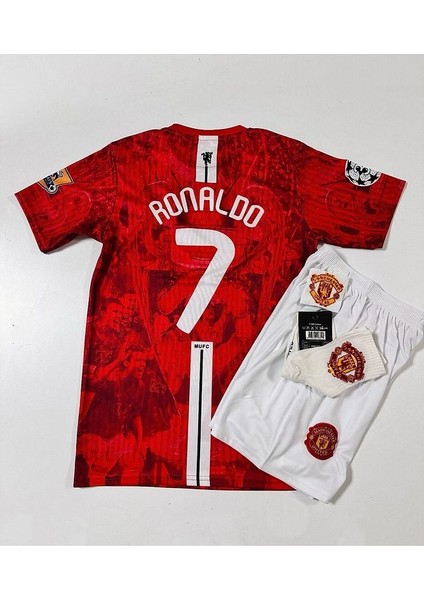 M.unitedd Moskova 2008 Sezonu Cristiano Ronaldo Özel Konsept Çocuk Forması 4'lü Set (Armalı)