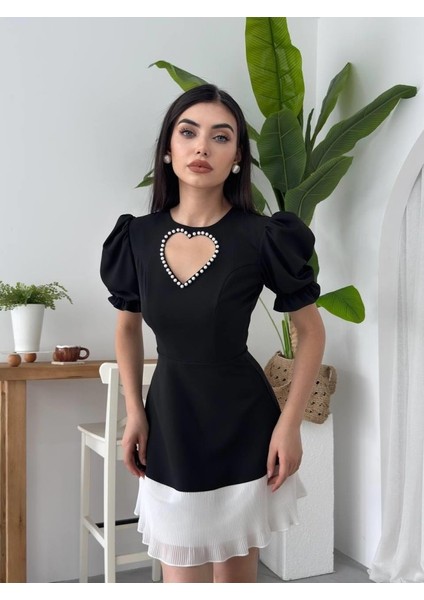 Safe Kalp Detaylı Elbise M-Siyah