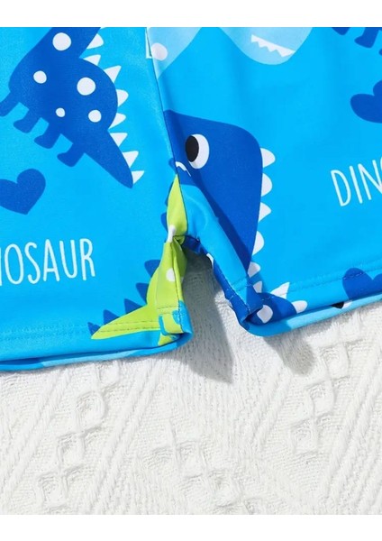 Erkek Çocuk Dinozor Desenli 2’li Mayo Seti – Şort ve Güneş Korumalı Şapka fırsatları