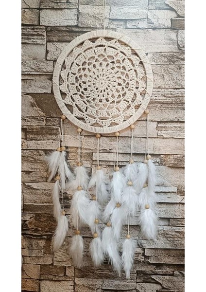 Düş Kapanı Makrome Dreamcatcher Ekru Kuş Tüyü Rüya Kapanı Duvar Süsü Elişi modelleri