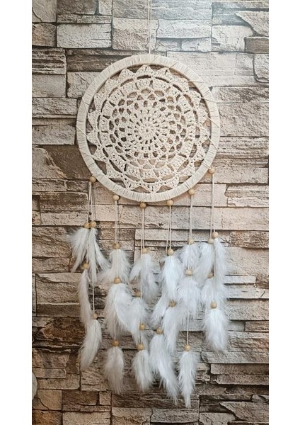 Düş Kapanı Makrome Dreamcatcher Ekru Kuş Tüyü Rüya Kapanı Duvar Süsü Elişi fırsatları