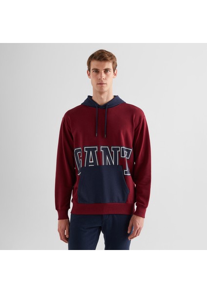 Erkek Bordo Regular Fit Kapüşonlu Logolu Sweatshirt