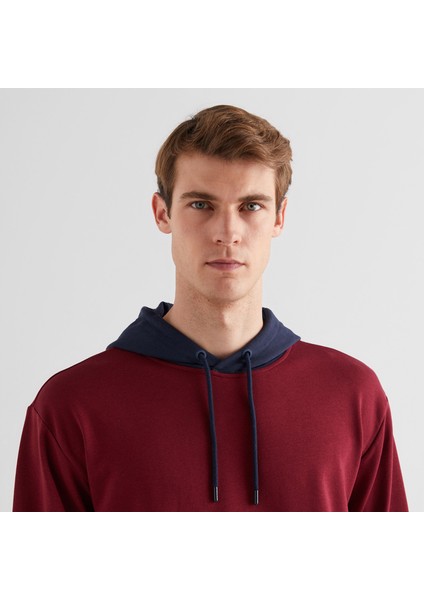 Erkek Bordo Regular Fit Kapüşonlu Logolu Sweatshirt fırsatları