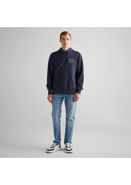 Erkek Lacivert Regular Fit Kapüşonlu Logolu Sweatshirt fırsatları