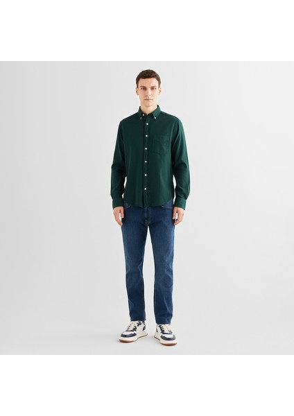 Erkek Yeşil Regular Fit Düğmeli Yaka Gömlek modelleri