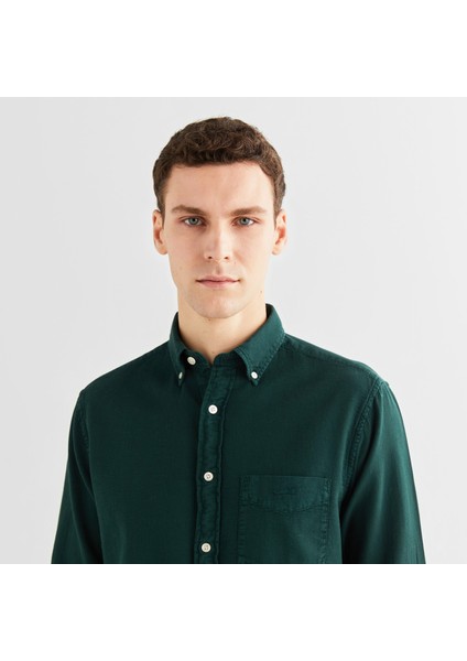 Erkek Yeşil Regular Fit Düğmeli Yaka Gömlek fırsatları
