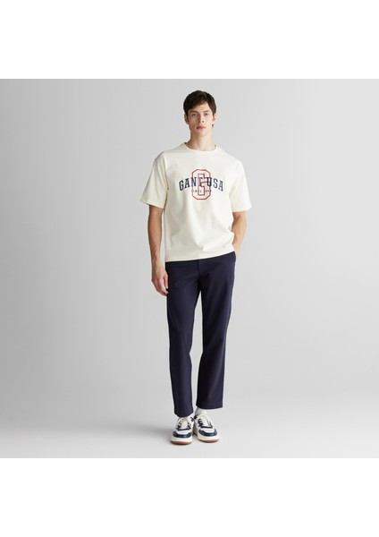 Erkek Krem Regular Fit Bisiklet Yaka Logolu T-Shirt modelleri