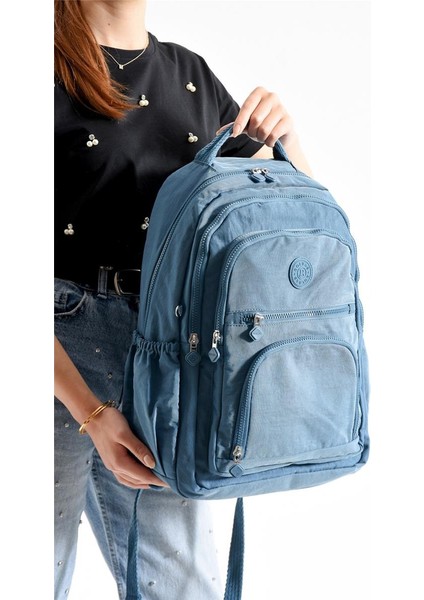 Bolsas 1087 Su Geçirmez Ithal Krinkıl Kumaş Laptop Bölmeli Okul ve Günlük Sırt Çantası Mavi