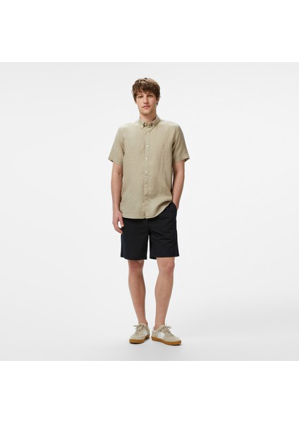 Erkek Bej Classic Fit Keten Gömlek modelleri