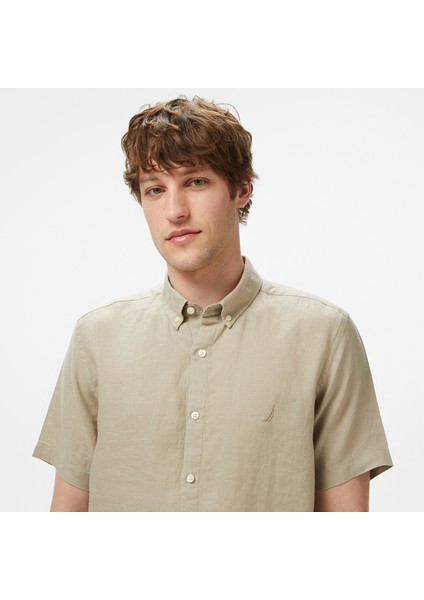 Erkek Bej Classic Fit Keten Gömlek fırsatları