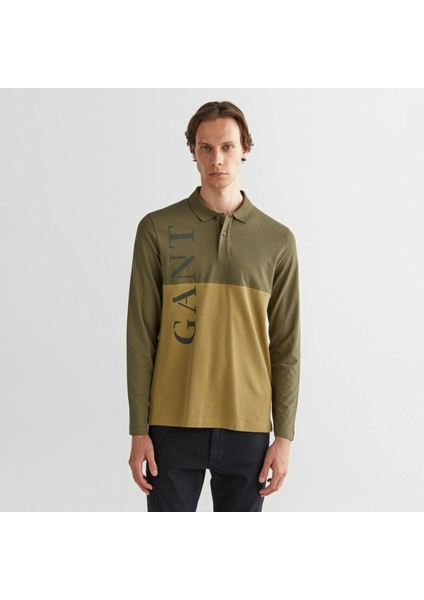 Erkek Yeşil Regular Fit Renk Bloklu Logolu Polo