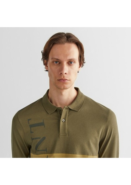 Erkek Yeşil Regular Fit Renk Bloklu Logolu Polo fırsatları