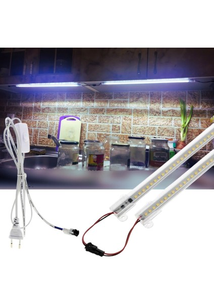 2 Adet 50 cm 220V Şeffaf Çubuk Bar LED Beyaz Işık ve Butonlu Fiş SB-6553