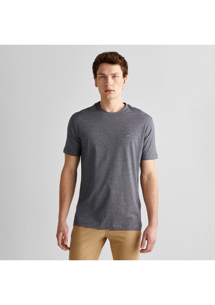 Erkek Lacivert Regular Fit Bisiklet Yaka Çizgili T-Shirt