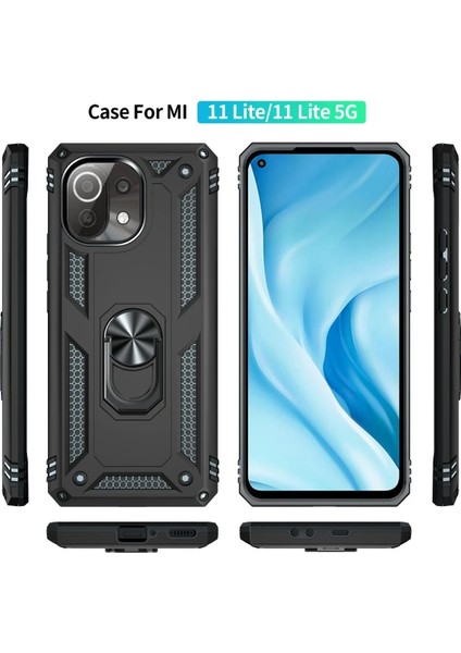 Xiaomi Mi 11 Lite Kılıf Sofya Yüzüklü Silikon Kapak - Siyah - ALVN4445-2651 modelleri
