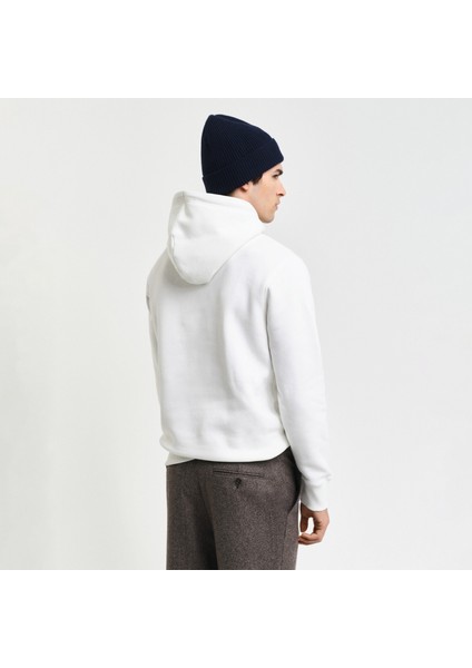 Erkek Beyaz Regular Fit Kapüşonlu Logolu Sweatshirt fiyatları