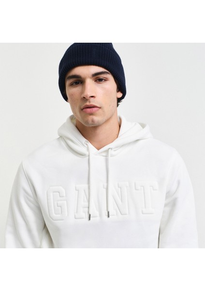 Erkek Beyaz Regular Fit Kapüşonlu Logolu Sweatshirt modelleri
