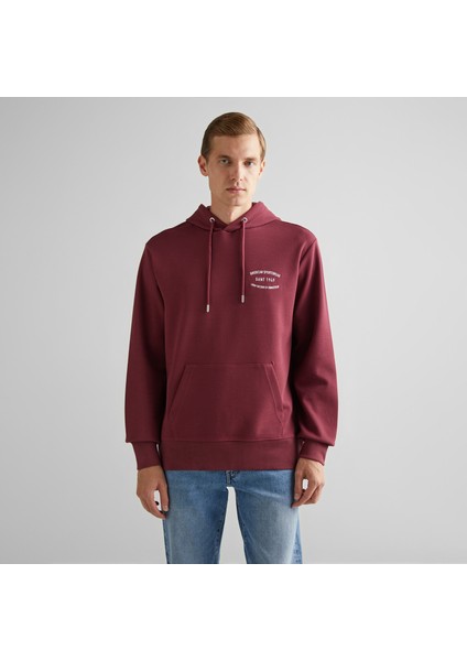 Erkek Bordo Regular Fit Kapüşonlu Logolu Sweatshirt