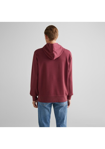 Erkek Bordo Regular Fit Kapüşonlu Logolu Sweatshirt fiyatları