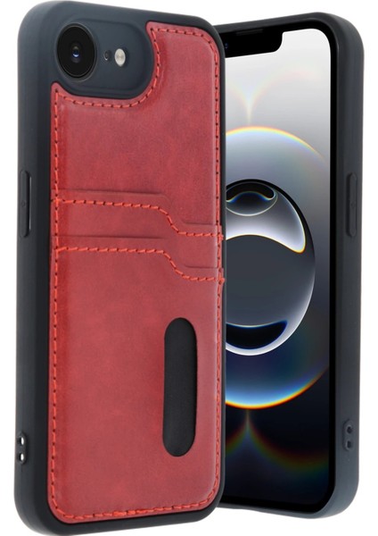 iPhone 16E Kılıf Sara Kartvizitli Deri Kılıf - Kırmızı - ALVN8899-7327