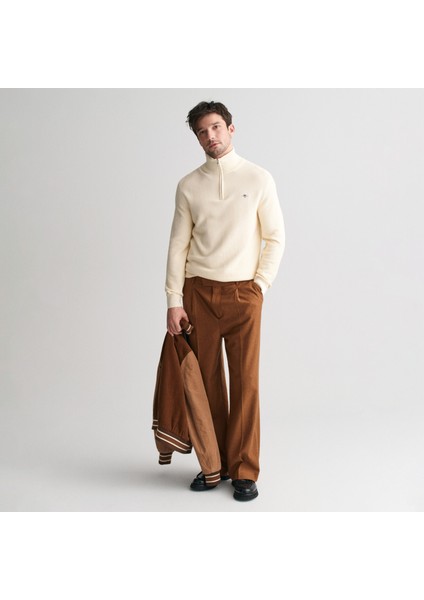 Erkek Krem Regular Fit Yarım Fermuarlı Kazak fırsatları