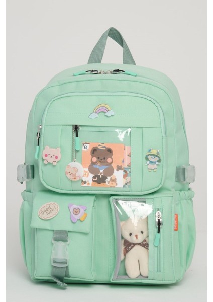 Kawaii Kore Tarzı Aksesuarlı 3'lü Set Çocuk Ilkokul Çantası Kalemlikli Beslenme Çantalı Sırt Çantası fiyatları
