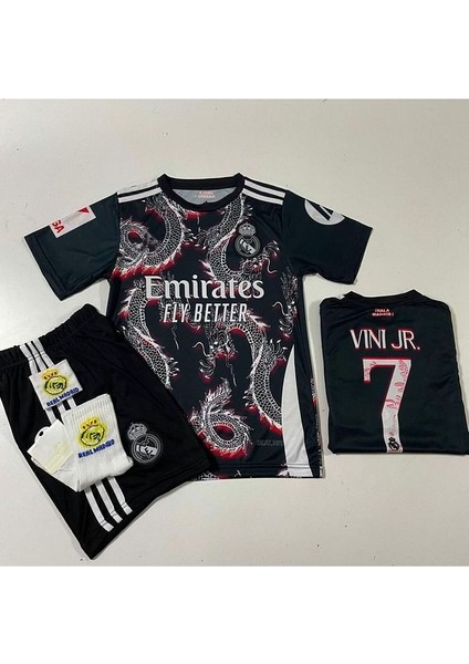 R.e.a.l M.a.d.r.i.d 2024/25 Sezon Dragon Desenli Vini Jr. Çocuk Forma 4'lü Set (Arma-Black-Red) fiyatları