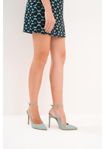 10,5 cm Mint Yeşili Arkadan Bağlamalı Stiletto Kadın Topuklu Ayakkabı fırsatları