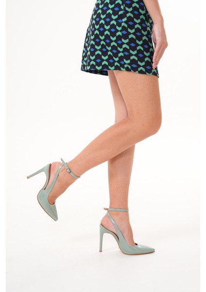 10,5 cm Mint Yeşili Arkadan Bağlamalı Stiletto Kadın Topuklu Ayakkabı indirimleri