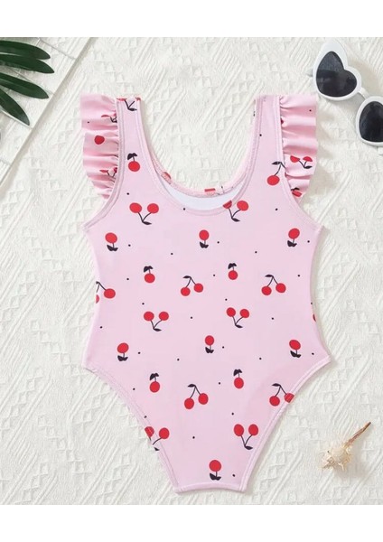 Kız Çocuk Kiraz Desenli Fırfırlı Tek Parça Mayo – Pembe fiyatları
